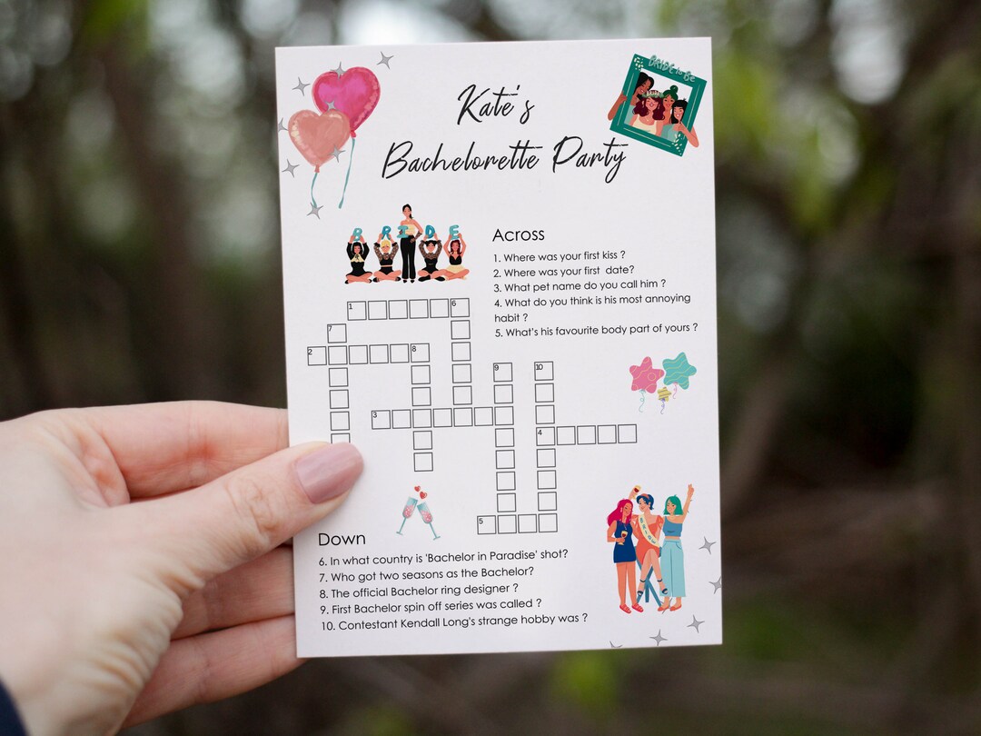 Small Bachelorette Party Crossword Puzzle, Sip & Solve 5x7 Template