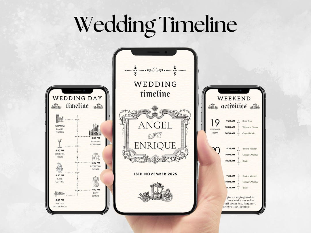 Mobile Wedding Timeline Template: Line Art, Editable (digital Download ...