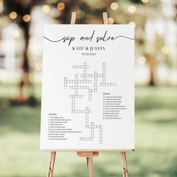 Custom Wedding Large Crossword Puzzle, Sip & Solve, 48x36, 36x48, 36x24, 24x36 inches, Giant Horizontal, Vertical Puzzle Template | WG105