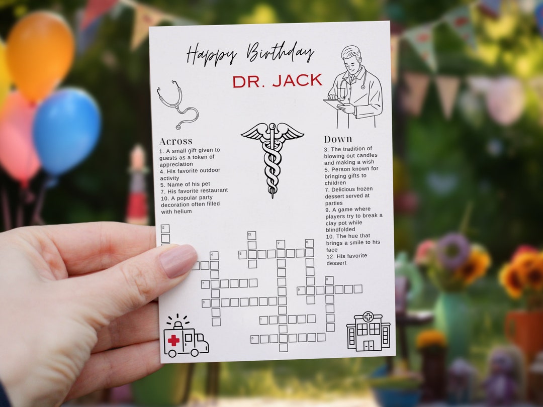 Male Doctors Crossword Puzzle Game Custom Birthday Party Sip and Solve Male Doctors Crossword Puzzle Game Custom Birthday Party Sip and Solve