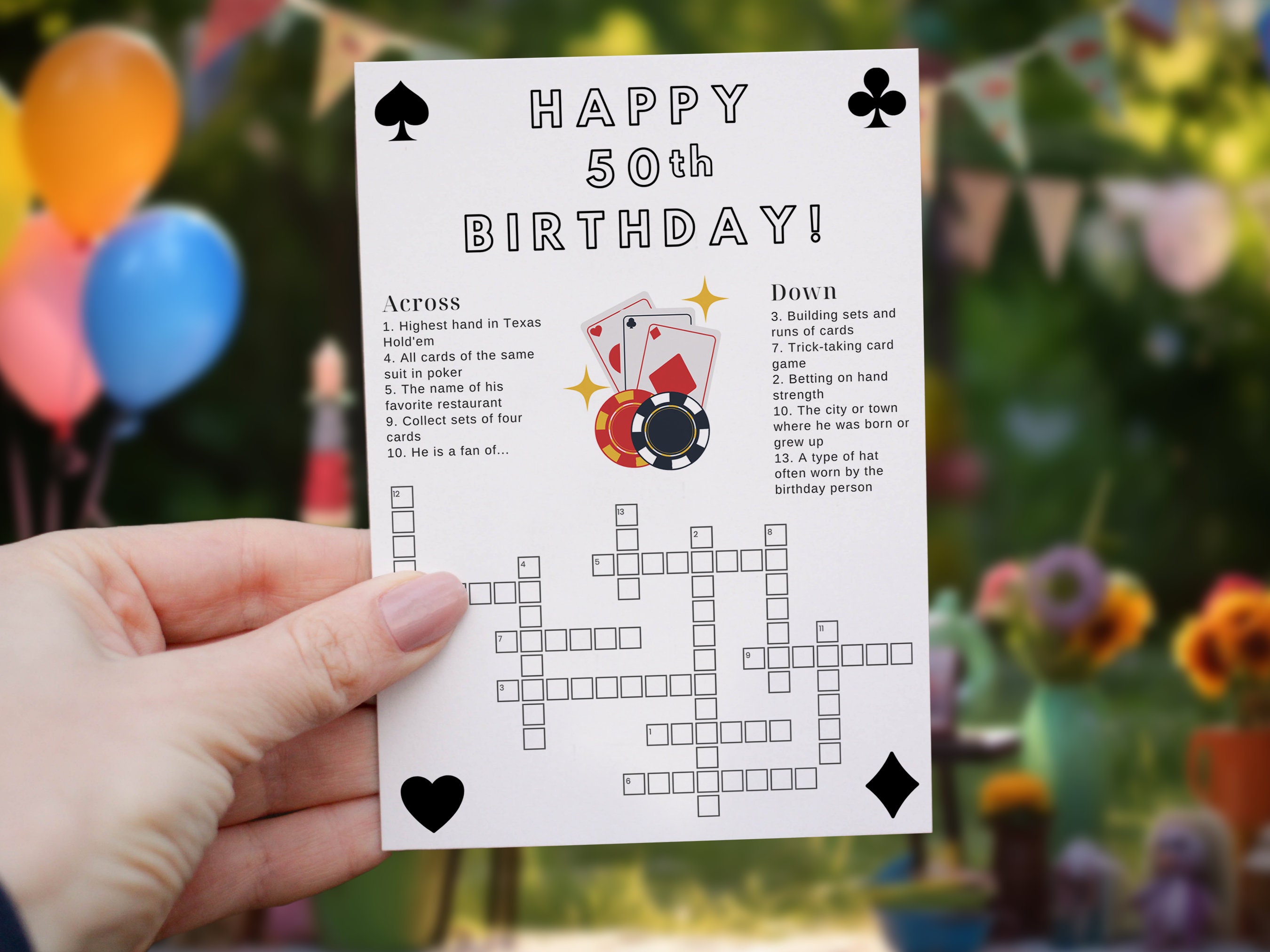 Playing cards birthday party crossword puzzle: sip and solve game (digital  download) - etsy