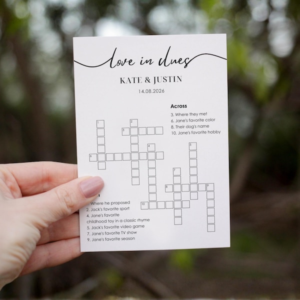 Custom Wedding Crossword Puzzle: Personalized Guest Game (Digital Download) | WG105