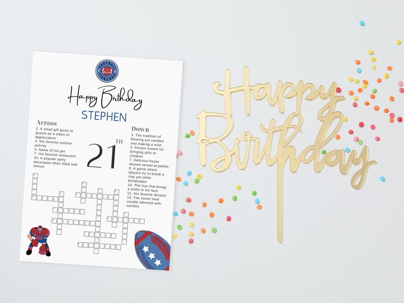 Editable Birthday Party Crossword Puzzle Game Football Theme Sip and ...