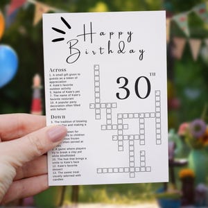 Gioco di parole crociate per la festa del 30° compleanno, sorseggia e risolvi (download digitale)