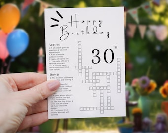 30th Birthday Party Crossword Puzzle Game, Sip & Solve (Digital Download)