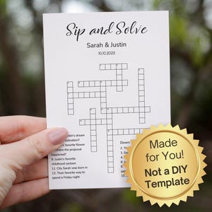 Custom Design Party Crossword Puzzle Game - Bachelorette Party, Bridal Shower, Engagement Party Games, Party Favors, Fun Activity | WG306