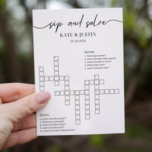 Custom Wedding Small Crossword Puzzle, Sip & Solve, A5 Puzzle Template, Wedding Games, Fully Editable Game, Personalized Puzzle | WG105