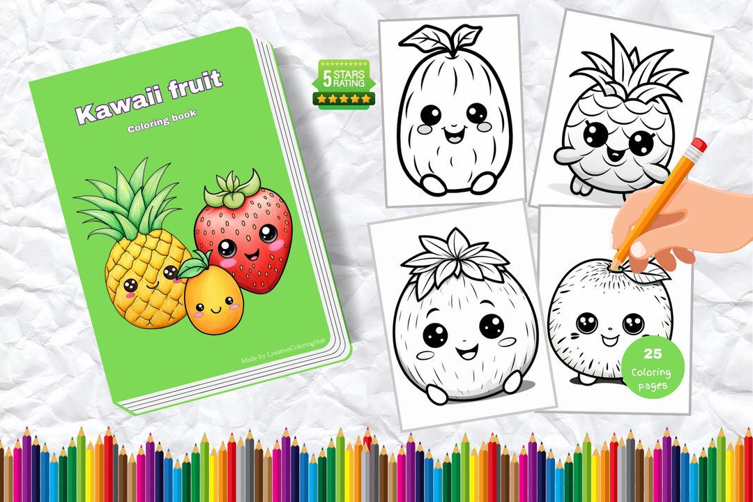 25 Kawaii Fruit Coloring Pages Coloring Fun Fruit Art - Etsy