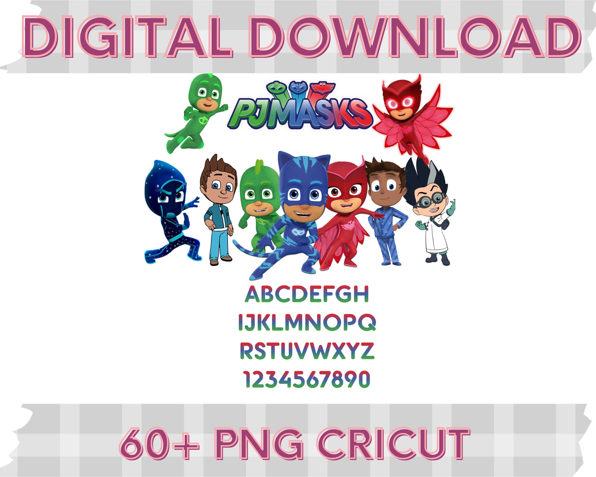 INSTANT DOWNLOAD PJ Mask Png Alphabet Text Font Cricut Image Etsy