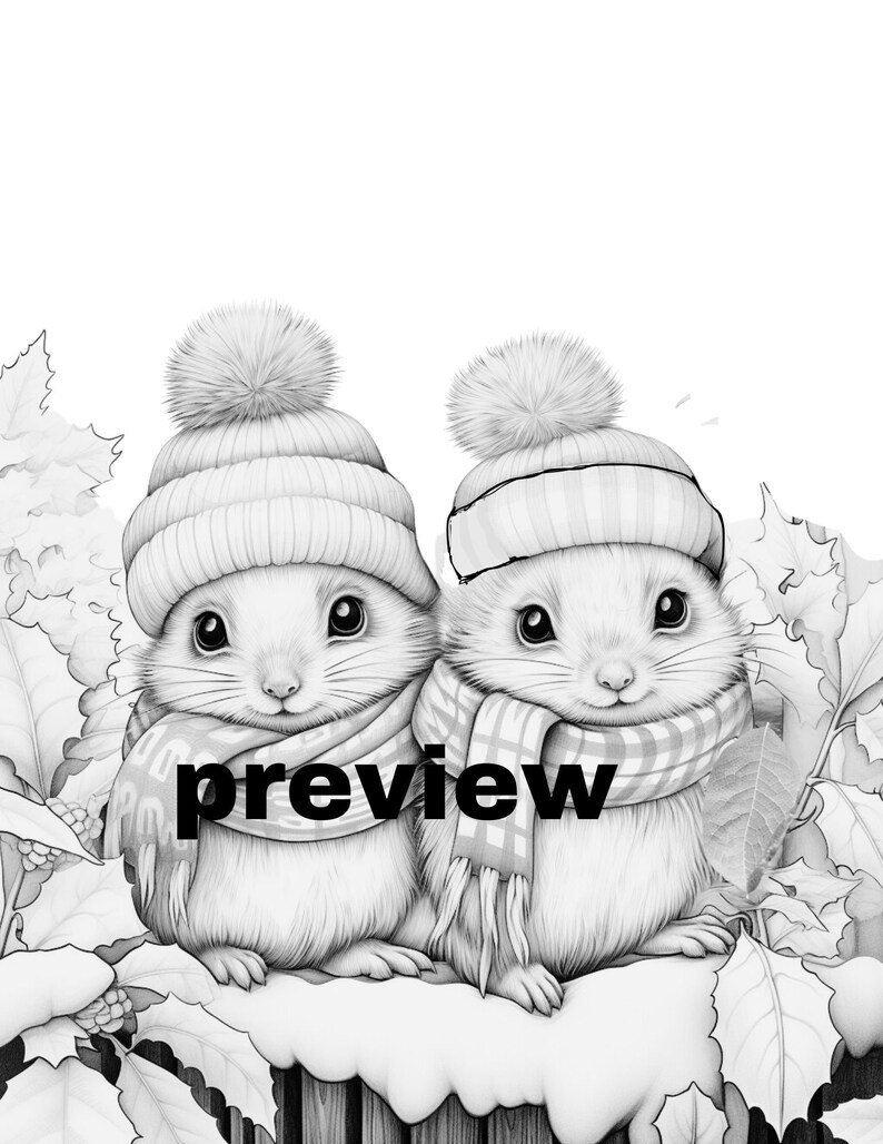 Cute Winter Animals Adult Coloring Pages, 16 Digital Downloads