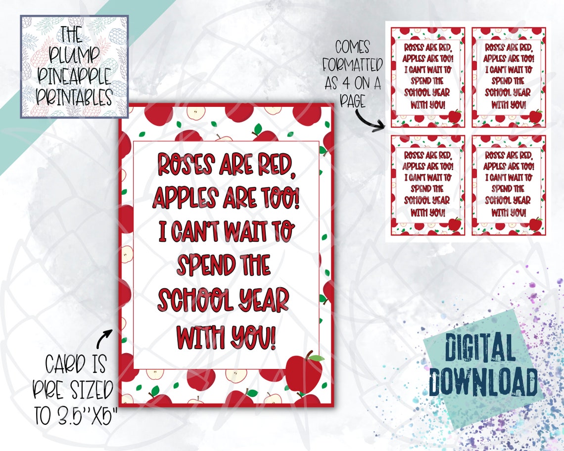 Teacher Appreciation Gift Tag, Back to School Card (PDF) - Etsy
