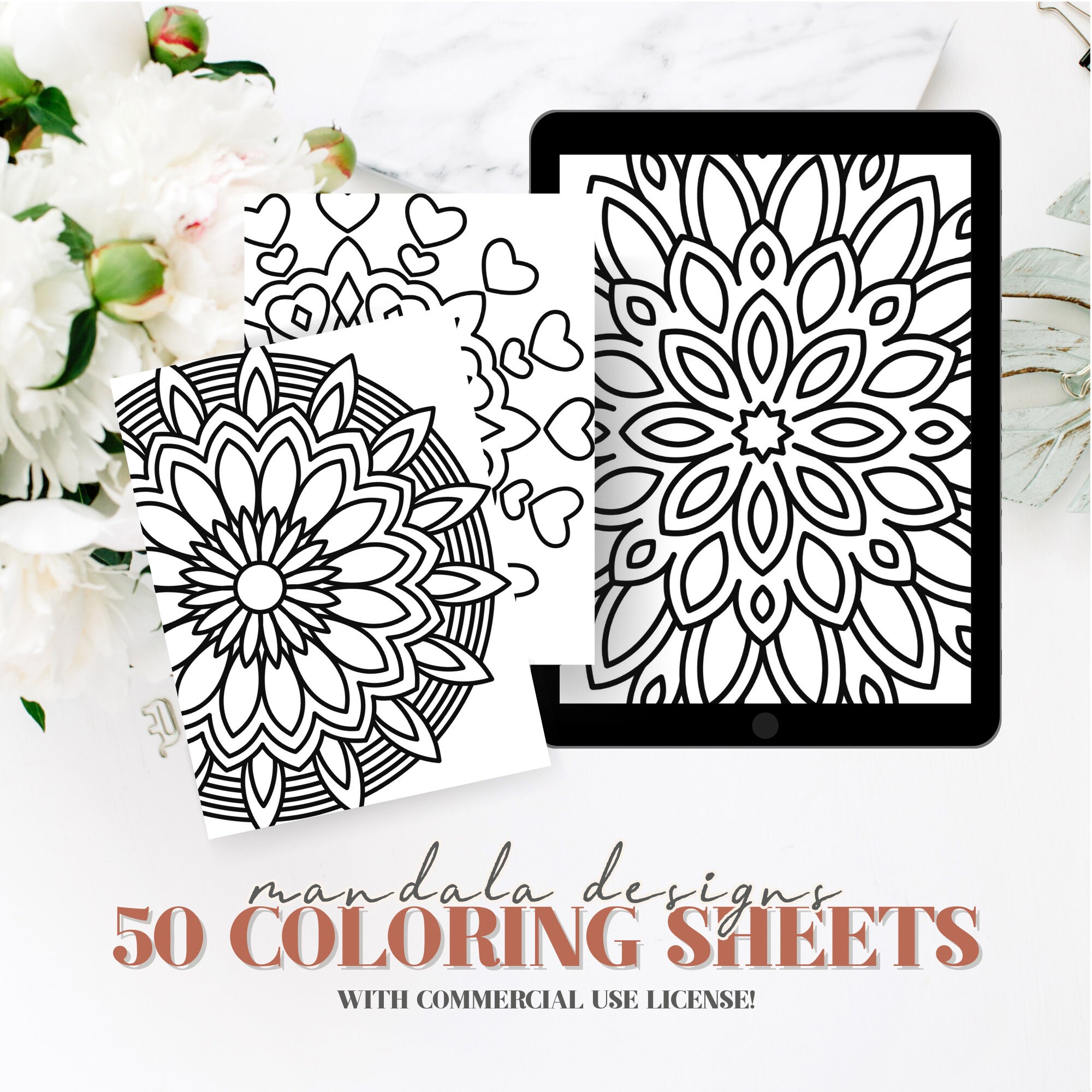 Floral Reverse Coloring Book KDP Interior Canva PLR Bundle