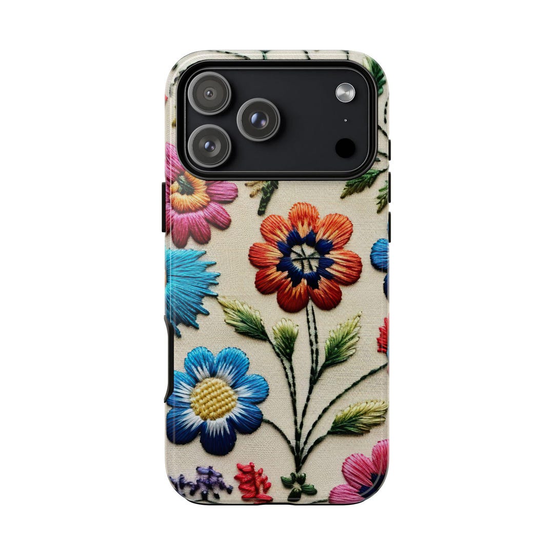 Patterned Design Phone Case Embroidered Floral Pattern Tough Case | Colorful Flowers Phone Case ...