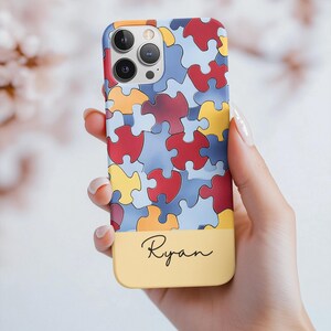 Bunte Puzzleteile Handyhülle, personalisierte Name, RBT Autismus Puzzle Handyhülle: ABA Therapeut Geschenk, registriertes Verhalten Tech, Mama Geschenke