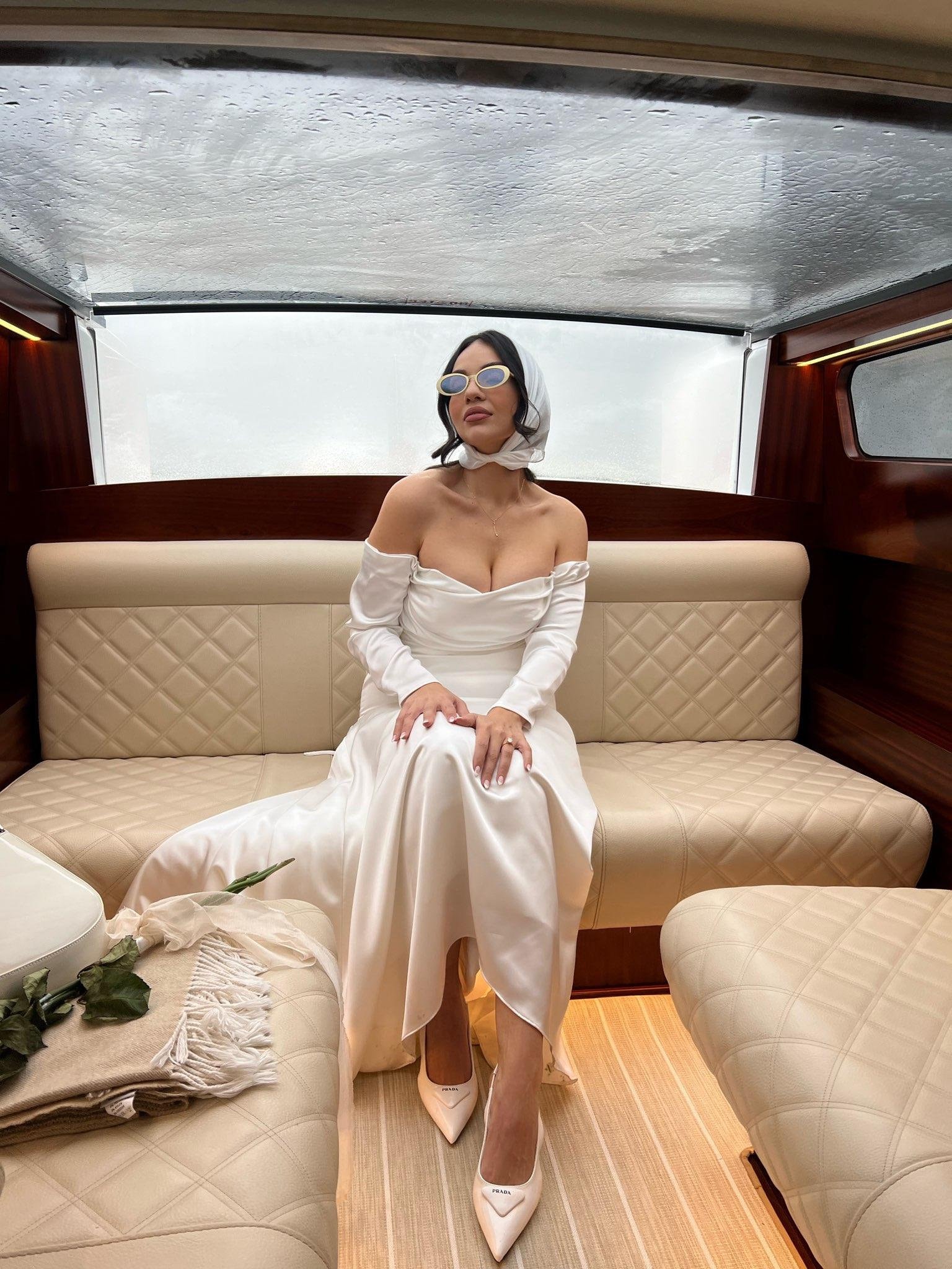 Custom Made Silk satin wedding gown with structured corset and ruching