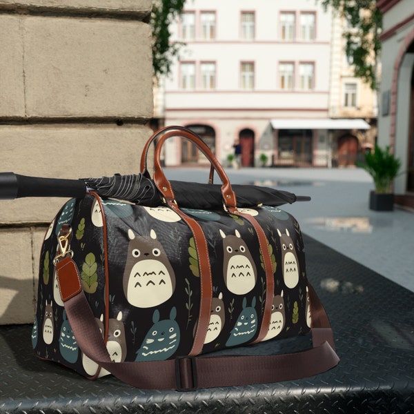 Totoro Travel Bag, Totoro Bag, Anime bag, anime travel bag, Waterproof Travel Bag, bag with shoulder strap and vegan leather handles