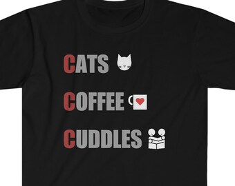 Kaffeeliebhaber T-Shirt für Katzenliebhaber T-Shirt für Kaffeeenthusiasten Geschenk für sie Kuschel-T-Shirt lustiges Geschenk für ihre Katze Geschenk Kaffeegeschenk