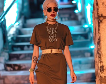 GIUGIOGIIGIO™ Brand T-Shirt Dress (AOP) [Brown]
