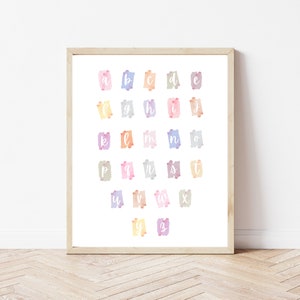 Aquarell ABCs Kinderzimmer Druck. Buntes Alphabet Digital Art. Kinderzimmer Dekor. Kinderzimmer Wand Kunst. Kinderzimmer Print. Spielzimmer Dekor.