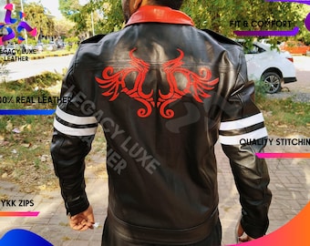 Alex Mercer Inspired Leather Jacket: Embroidered Cowhide Biker