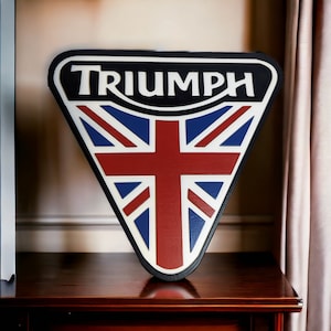 Triumph Motorcycle Logo Wood Sign | Triumph British Flag Logo | Triumph Kingdom Sign