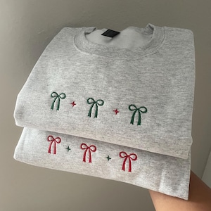 Christmas | Coquette Bow | Embroidered Sweatshirt | Trendy | Gift for Her | Cozy Holiday Sweatshirt
