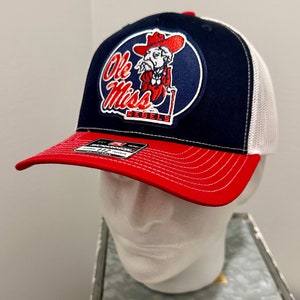 Ole Miss Rebels Custom Retro Mascot Logo University of Mississippi Richardson 112 Navy, Red & White Hat