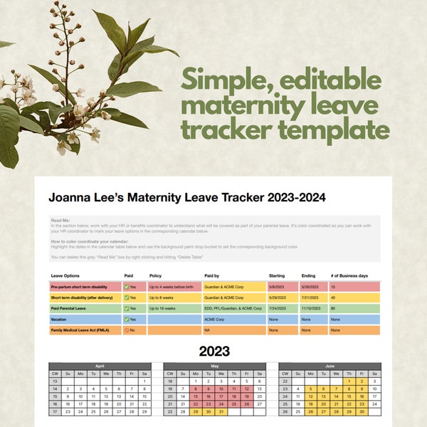 Simple, Editable Maternity Leave Tracker Template