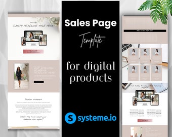 Página de ventas de Systeme.io, plantilla, sitio web, página de destino, embudo de ventas, producto digital, curso en línea, libro electrónico, personalizable, neutral