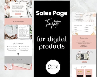 Sales page template, landing page, sales funnel, high converting, template, customizable, canva, course, digital product, online, coaching