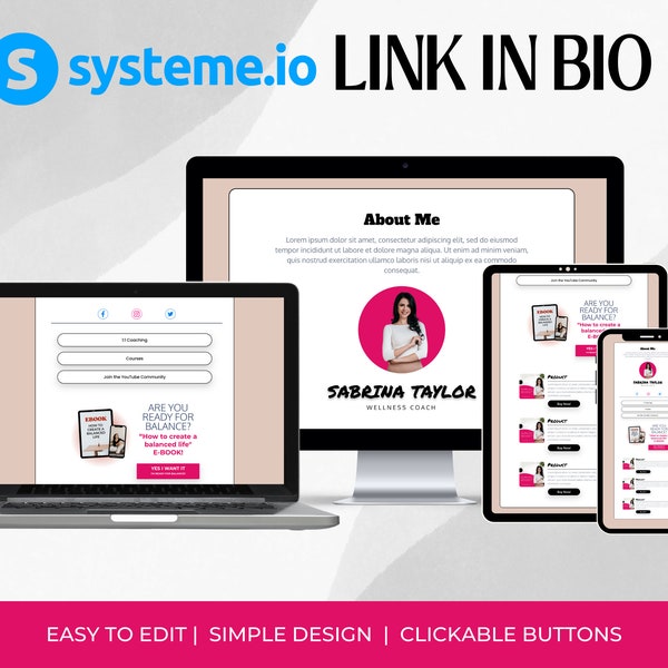 Systeme.io Link in Bio, Social Media Link Tool, Instagram, website template, Link in bio template, instagram template, landing page