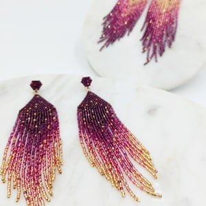 2 Signature Patterns • Brick Stitch Earrings • Miyuki Delica Jewelry • PDF • Purple Red Gold Gradient • Nova & Orion