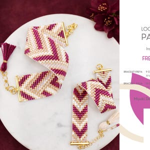 2 Patterns • Loom Bracelets  • Miyuki Delica Jewelry • PDF • Wine Gold Pink White • Dalia and Freya
