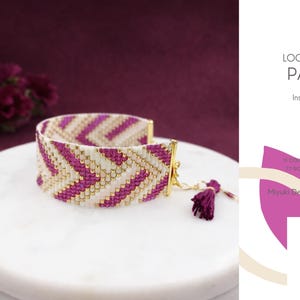 Loom Bracelet Pattern • Miyuki Delica Jewelry • PDF • Wine Gold Pink White Geometric • Dalia