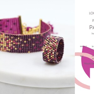 2 Signature Patterns • Loom Bracelet • Even Peyote Ring • Miyuki Delica Jewelry • PDF • Purple Gold Red Gradient • Nova