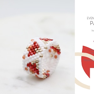 Patrón de anillo Peyote Even • Joyería Miyuki Delica • PDF • Degradado blanco, naranja, rojo y dorado • Aurenne