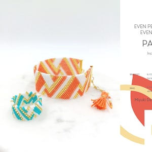 2 Patterns • Even Peyote Bracelet • Even Peyote Ring • Miyuki Delica • PDF • Geometric Art Deco White Gold •  Cora