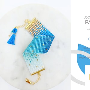 Signature Loom Bracelet Pattern • Miyuki Delica Jewelry • PDF • White Blue Gold Gradient • Orleana