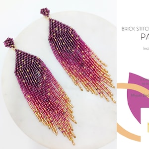 Signature Brick Stitch Earrings Pattern • Miyuki Delica Jewelry • PDF • Purple Red Gold Gradient • Nova