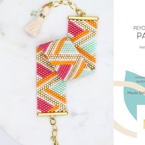 Odd Peyote Bracelet Pattern • Miyuki Delica Jewelry • PDF • Orange Gold White Red Teal • Art Deco • Joy