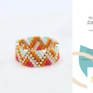Even Peyote Ring Pattern • Miyuki Delica Jewelry • PDF • Orange Gold White Red Teal • Art Deco • Joy