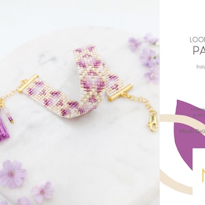 Loom Bracelet Pattern  • Miyuki Delica Jewelry • PDF • Gold Lilac White Narrow Gradient • Aila