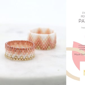 2 patrones • Anillos Peyote uniformes • Joyería Miyuki Delica • PDF • Degradado dorado, naranja, salmón, rosa y blanco • Estilo Art Decó • Dúo Selene