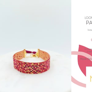 Signature Loom Bracelet Pattern • Miyuki Delica Jewelry • PDF • Narrow Gold Light Red Ombre Gradient • Seed Bead Weaving • Orion