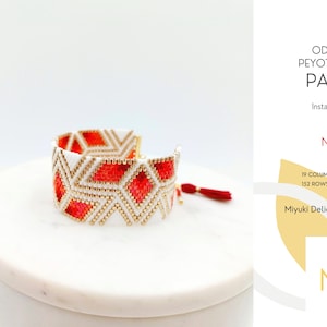 Odd Count Peyote Bracelet Pattern • Miyuki Delica Jewelry • PDF • Christmas Gold Red White • Natalie