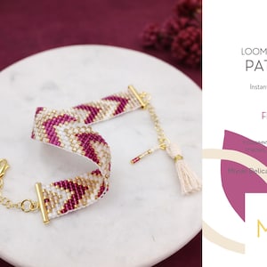 Loom Bracelet Pattern • Miyuki Delica Jewelry • PDF • Narrow Wine Gold Pink White Geometric • Freya