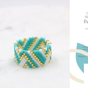 Even Peyote Ring Pattern • Miyuki Delica Jewelry • PDF • Gold White Teal • Cora