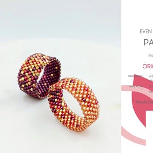 2 Patterns • Even Peyote Rings • Miyuki Delica Jewelry • PDF • Narrow and Wide Gold Light Red Dark Violet Gradient • Orion & Nova