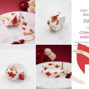 4 Patterns • 2 Peyote Rings & 2 Bracelets • Miyuki Delica Jewelry • PDF • White Orange Red Gold Gradient • Corinne, Corina, Sorelia, Aurenne