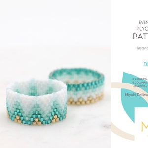 2 patrones • Anillos Peyote uniformes • Joyería Miyuki Delica • PDF • Degradado de oro, verde azulado y blanco • Estilo Art Decó • dúo Diana
